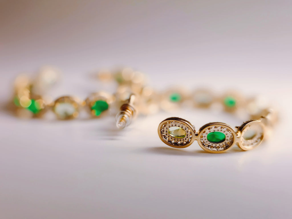 Gold-Plated Two-Tone Green Cubic Zirconia Hoop Earrings
