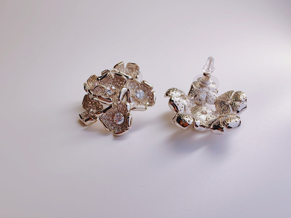 Silver-Tone CZ Flower Cluster Stud Earrings