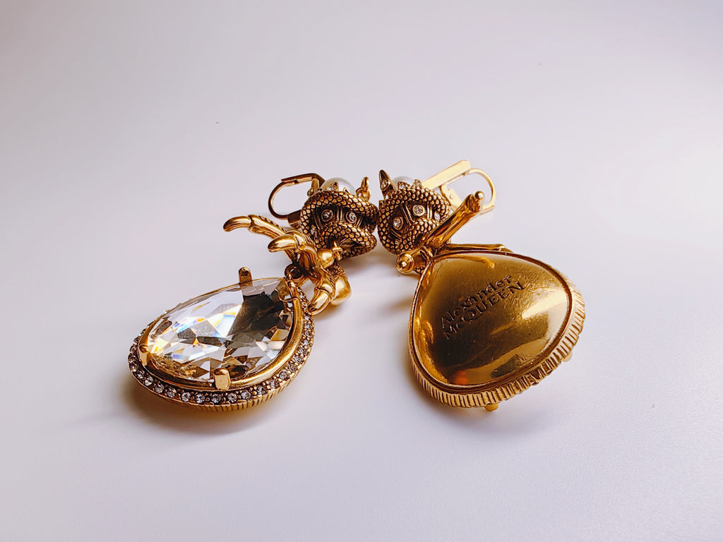 Gold-Plated Snake Drop Earrings with Large Clear CZ