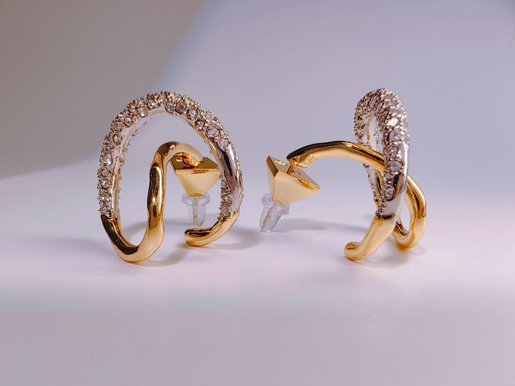 Two-Tone Gold & Silver Plated Crystal Crossover Hoops