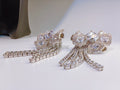 Silver-Plated Bow Crystal Tassel Drop Earrings