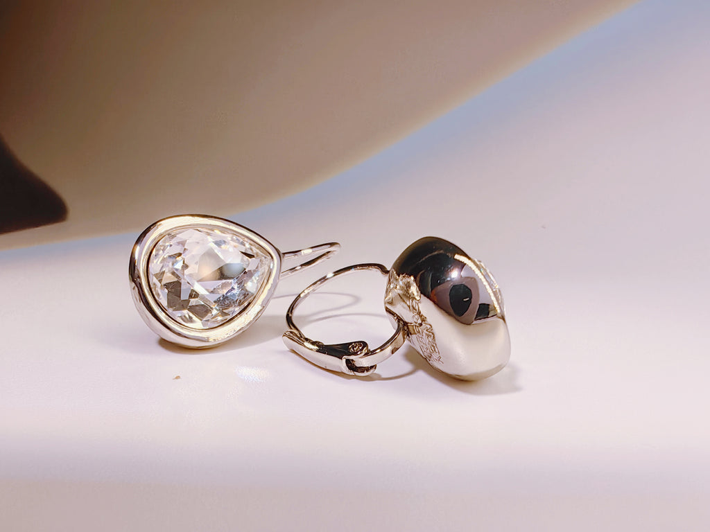 Rose Gold Bezel Set Teardrop Clear Cubic Zirconia Hook Earrings