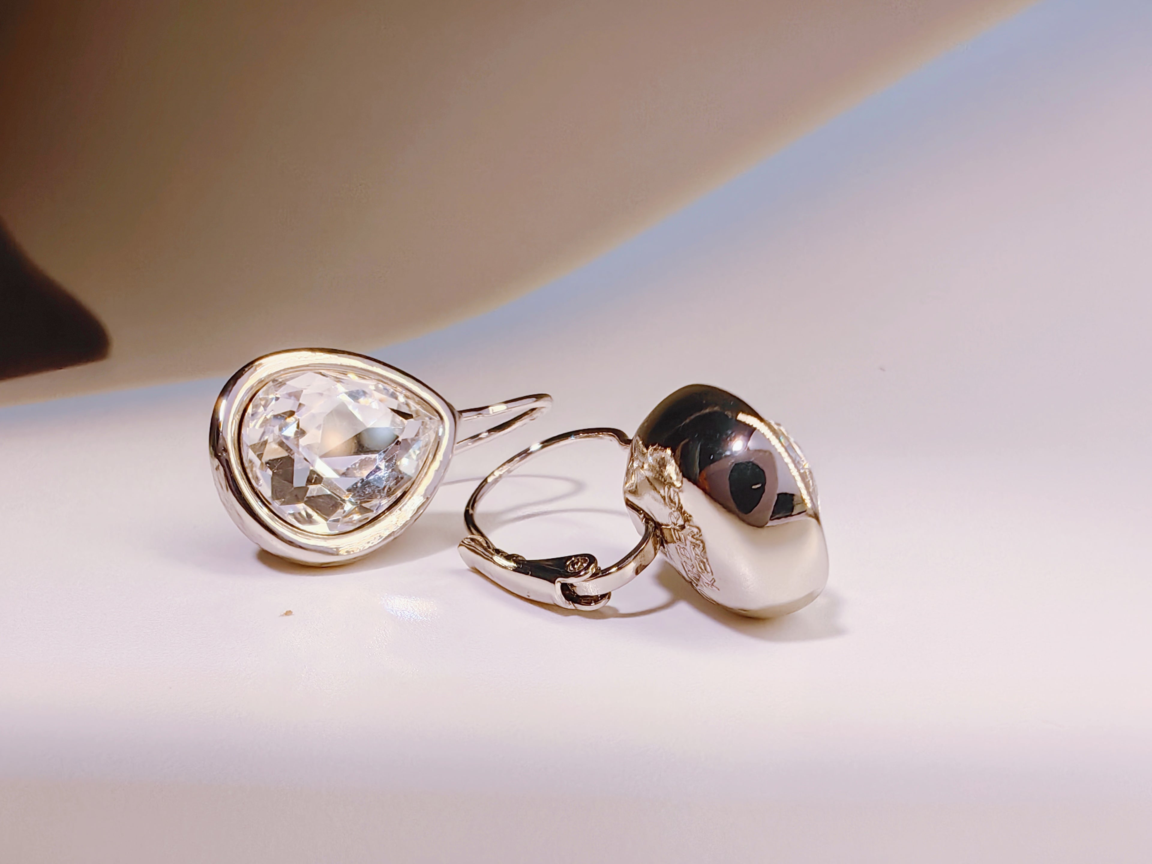Rose Gold Bezel Set Teardrop Clear Cubic Zirconia Hook Earrings