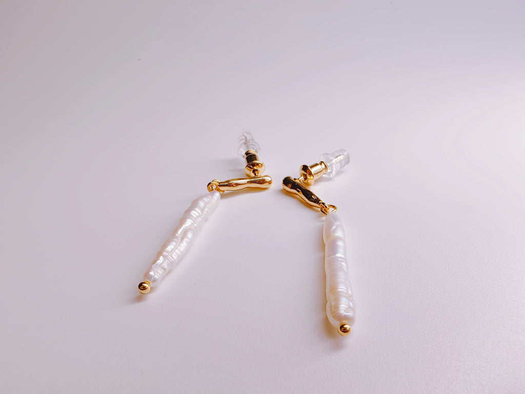 Gold-Plated Baroque Stick Pearl Drop Earrings