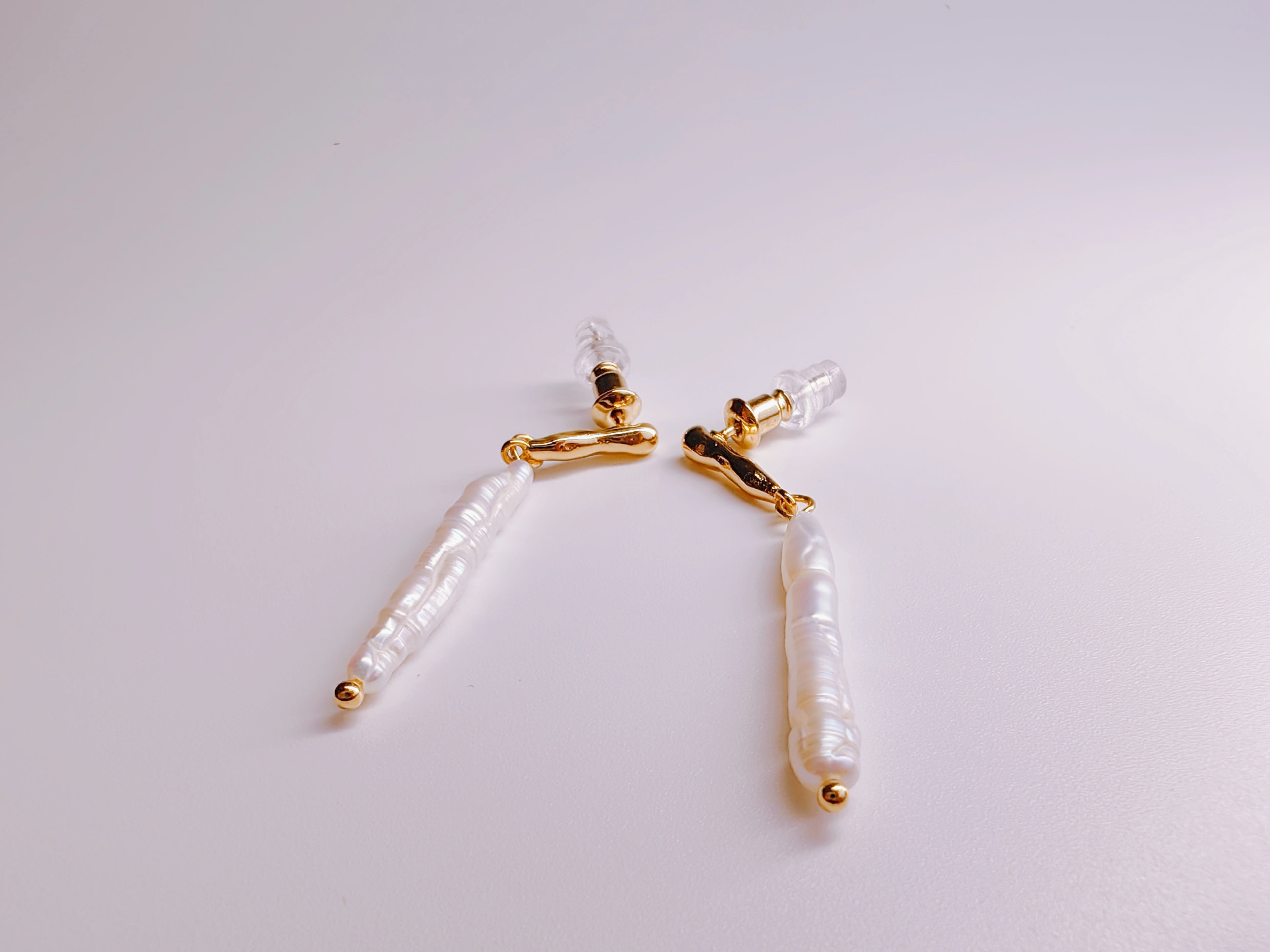 Gold-Plated Baroque Stick Pearl Drop Earrings