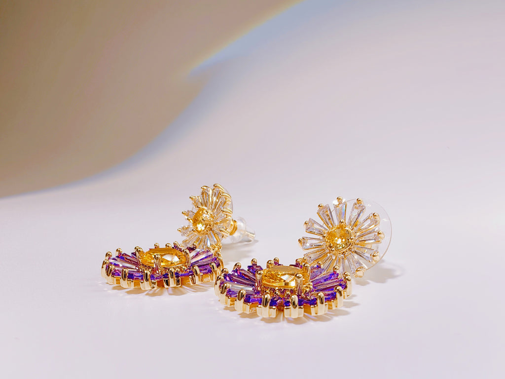 Gold Tone Yellow & Purple CZ Studs