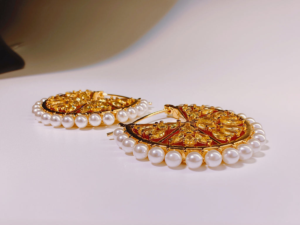 Gold-Plated Citrus Slice Statement Hoop Earrings