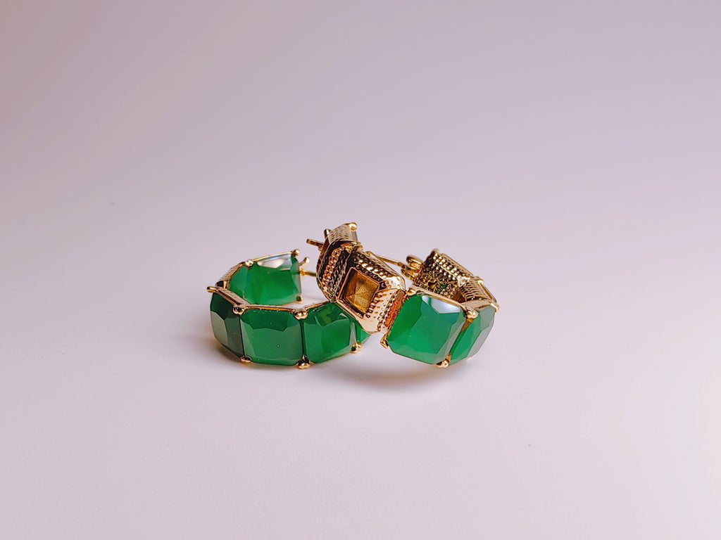 Emerald Green Cubic Zirconia Square Hoop Earrings