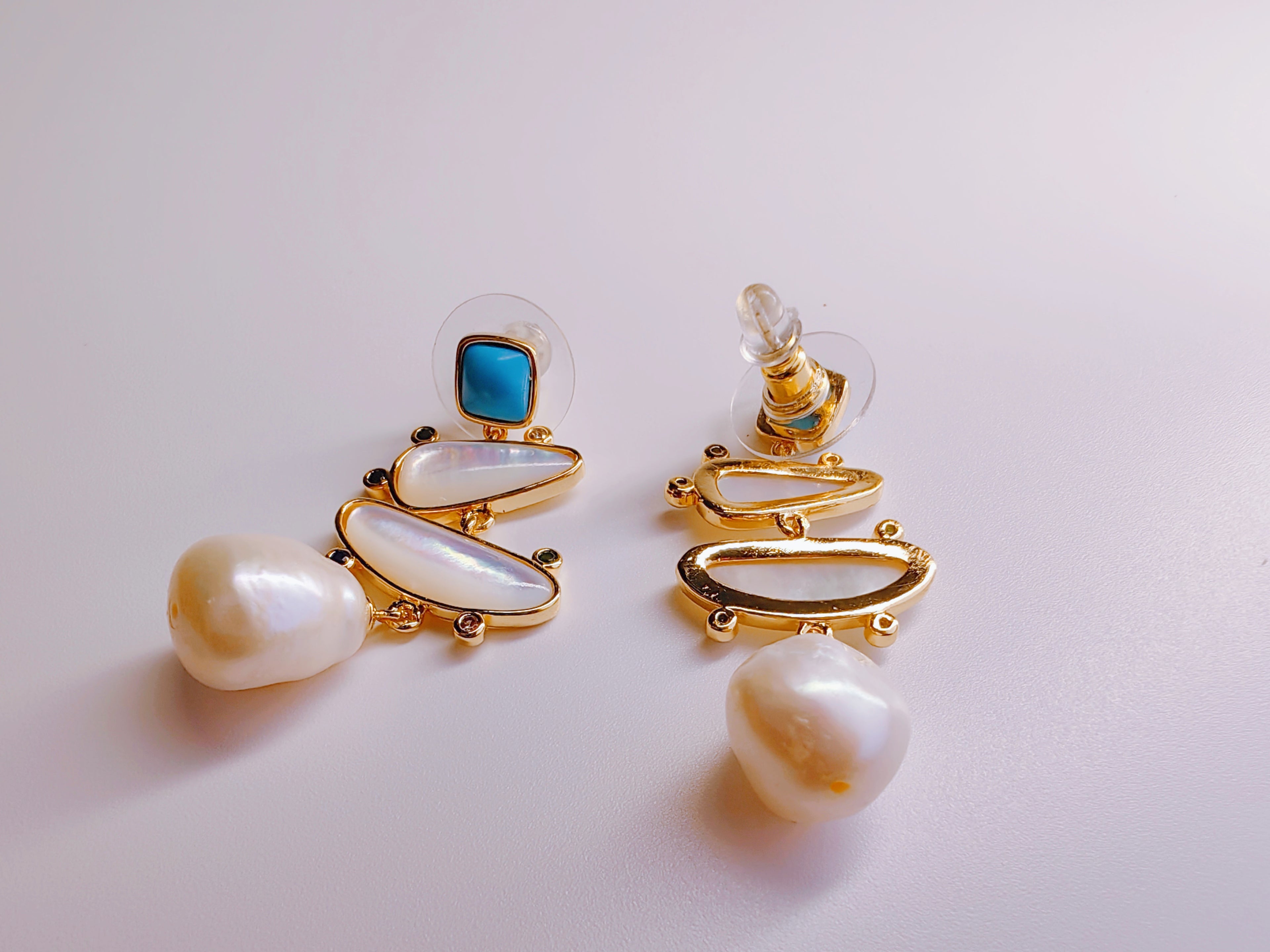 Gold-Plated Turquoise & Baroque Pearl Drop Earrings