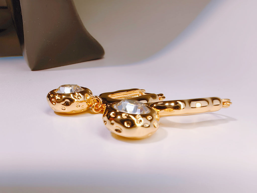 Moon Rock Hammered Gold Crystal Drop Hoops