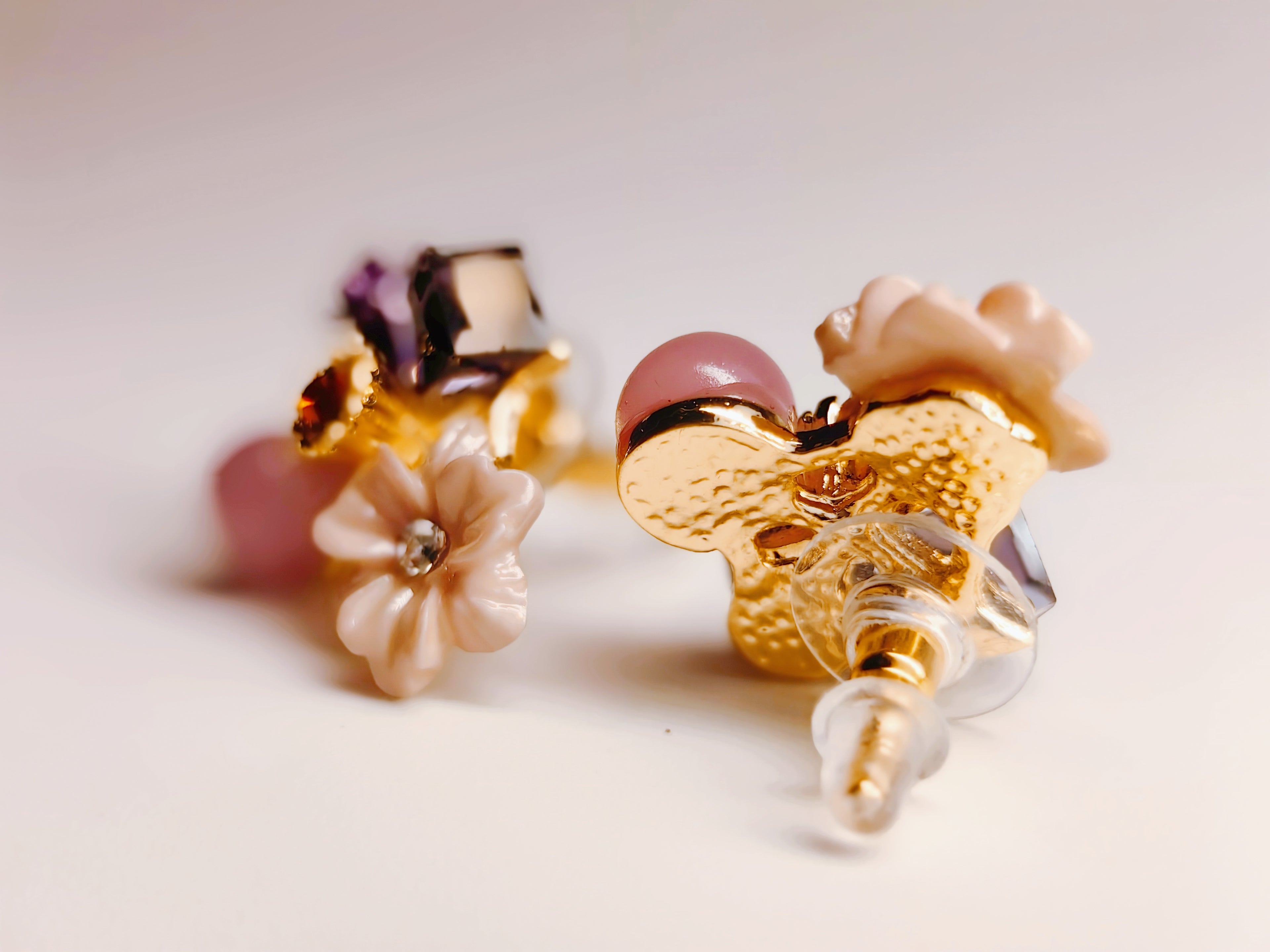 Pink Purple CZ Flower Stud Earrings