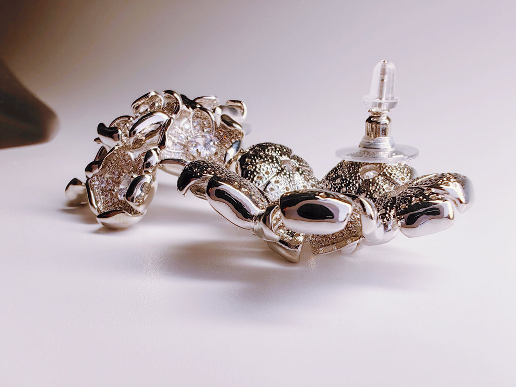 Silver-Tone CZ Flower Cluster Stud Earrings