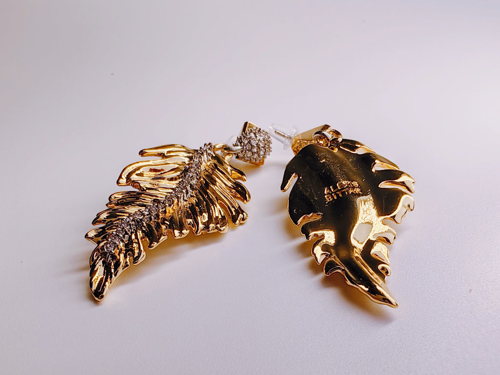 Gold-Plated Feather Drop Earrings with Pave CZ