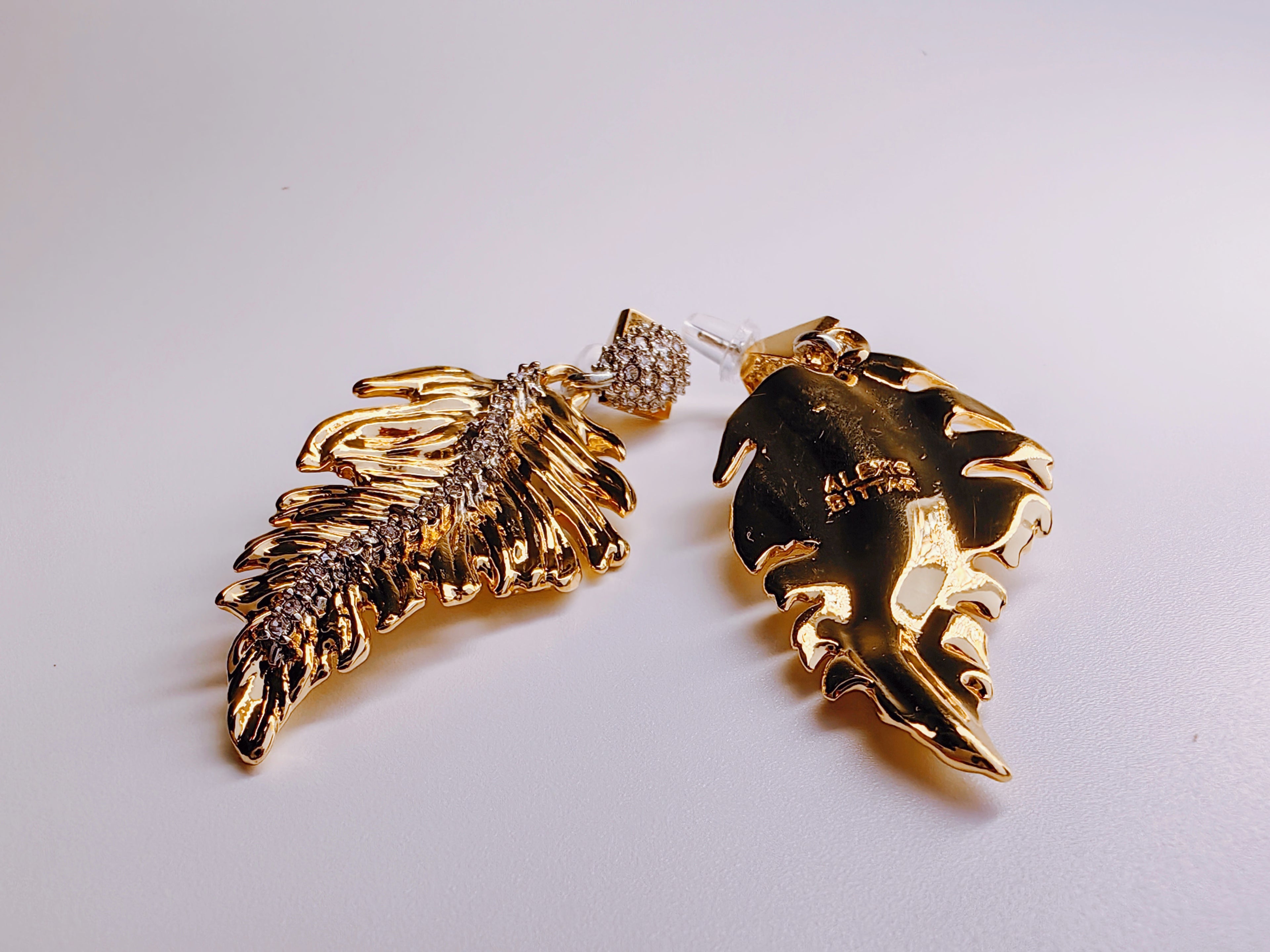 Gold-Plated Feather Drop Earrings with Pave CZ