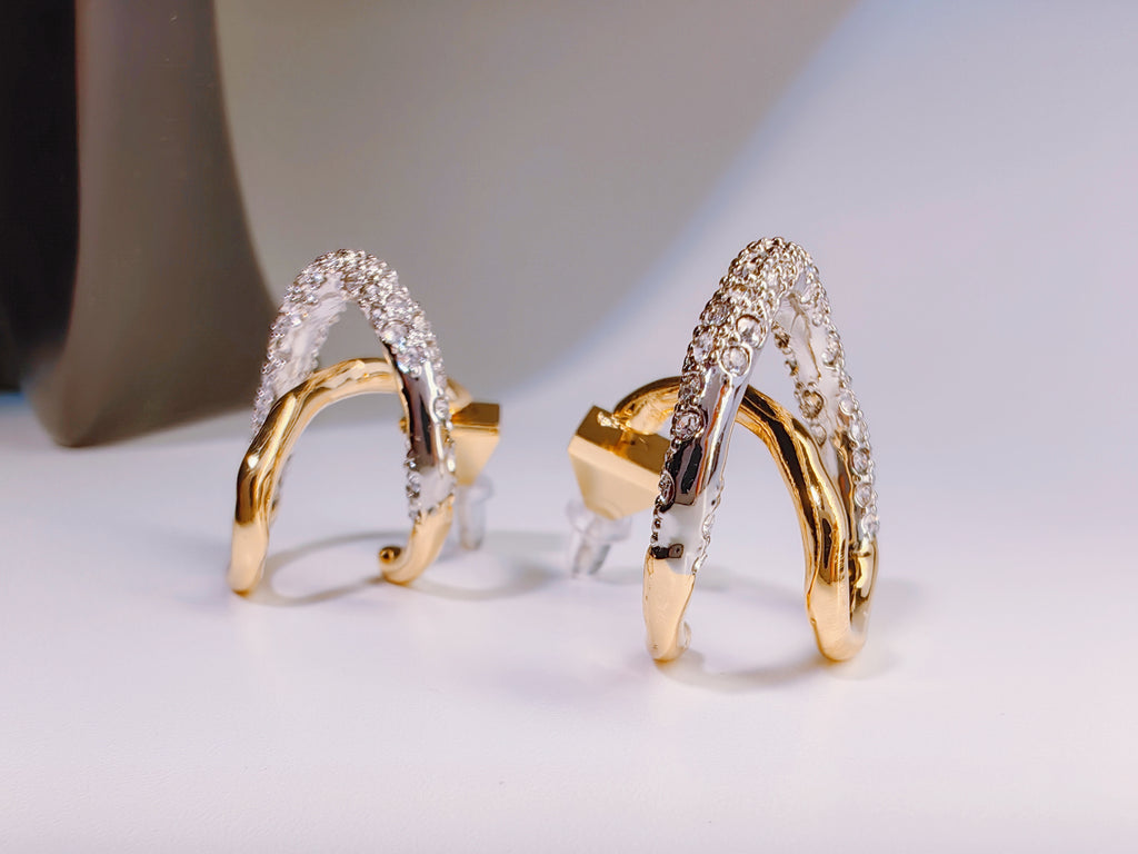 Two-Tone Gold & Silver Plated Crystal Crossover Hoops
