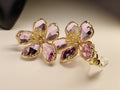 Gold Tone Pink Crystal Flower Stud Earrings