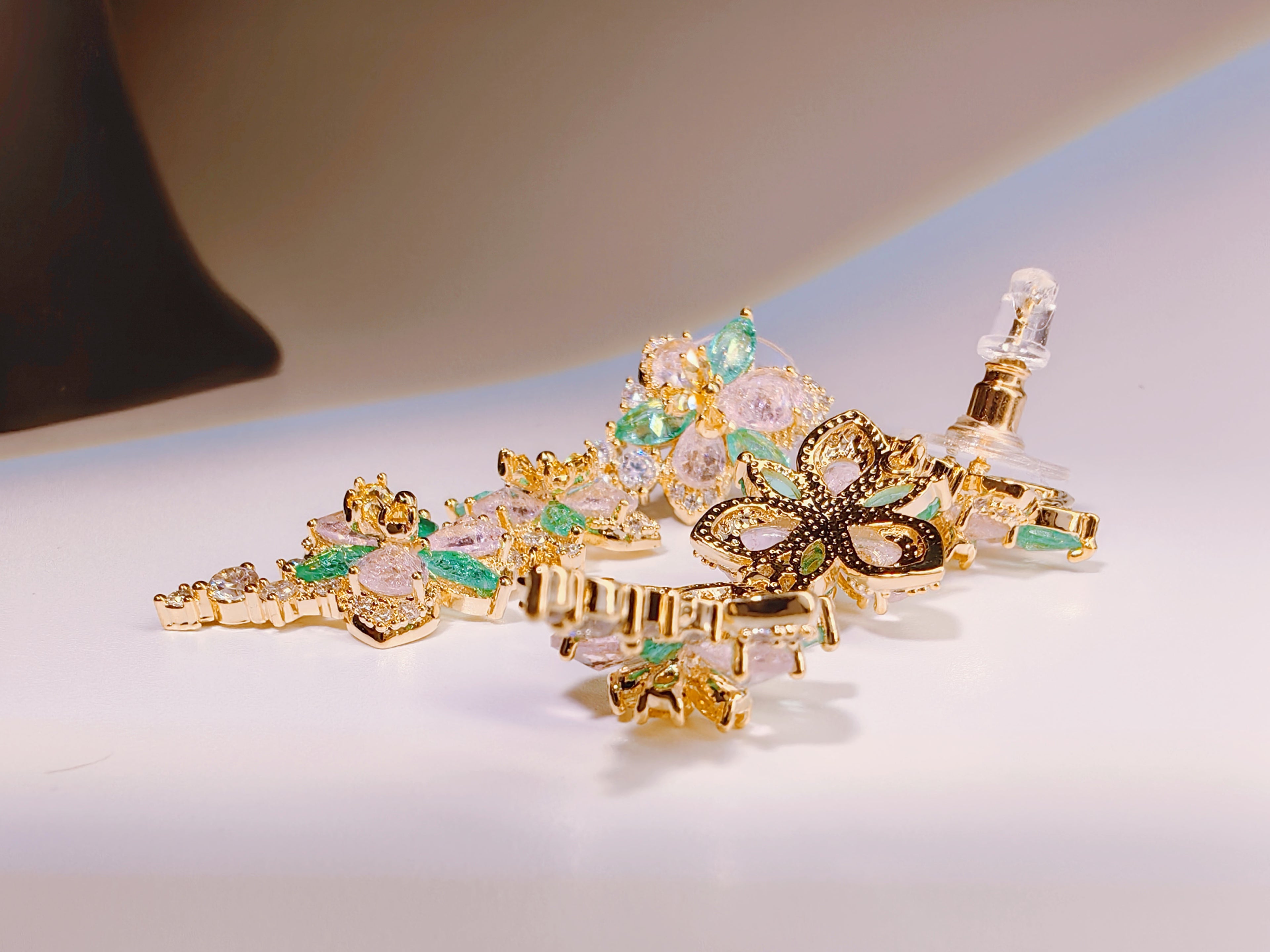 Pastel Floral Statement Earrings with Crystals