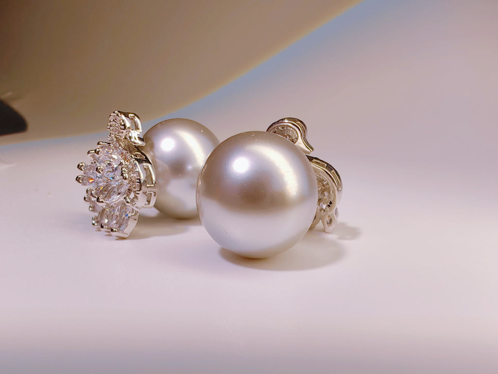 Cubic Zirconia Swan & Faux Pearl Reversible Studs