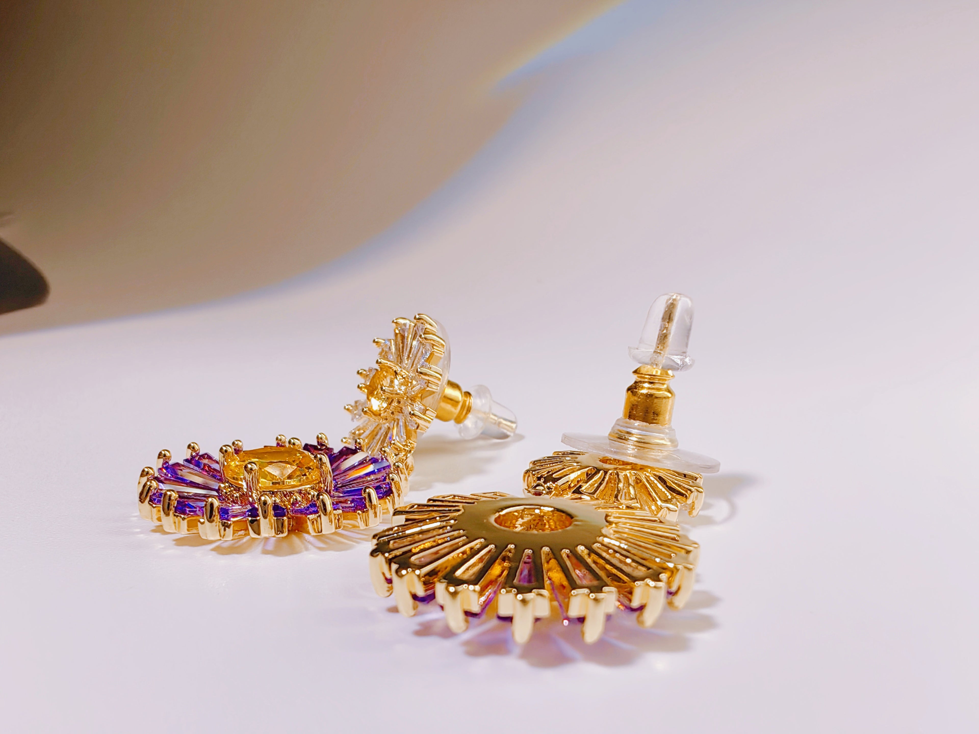 Gold Tone Yellow & Purple CZ Studs