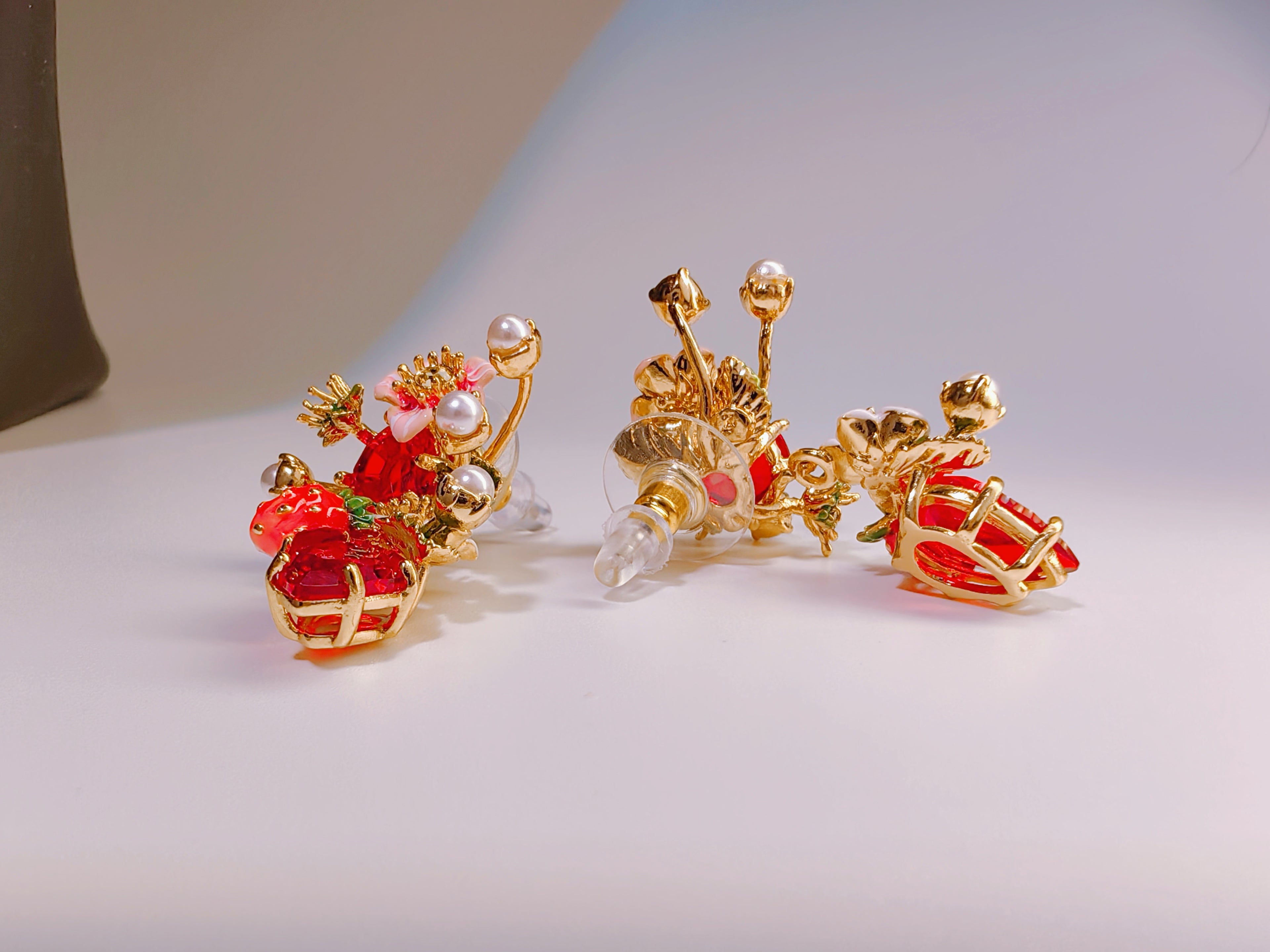 Strawberry Bloom Garden Statement Earrings