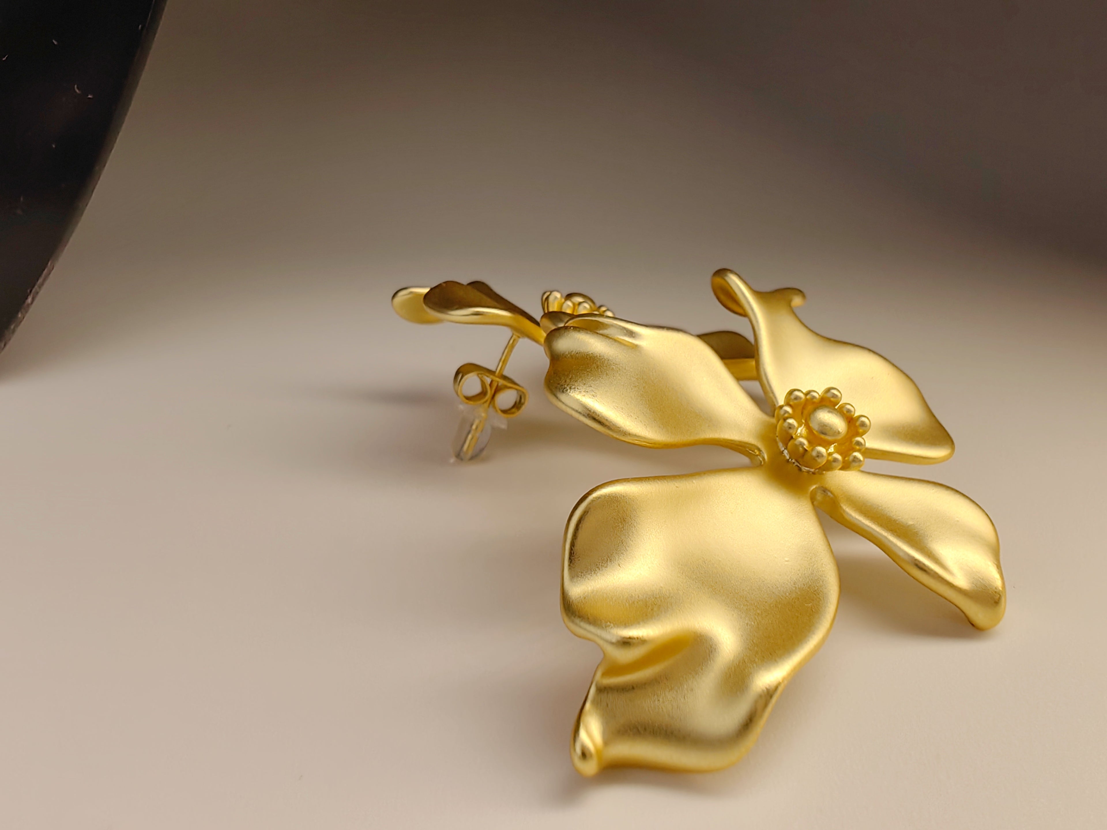Matte Gold Orchid Flower Stud Earrings