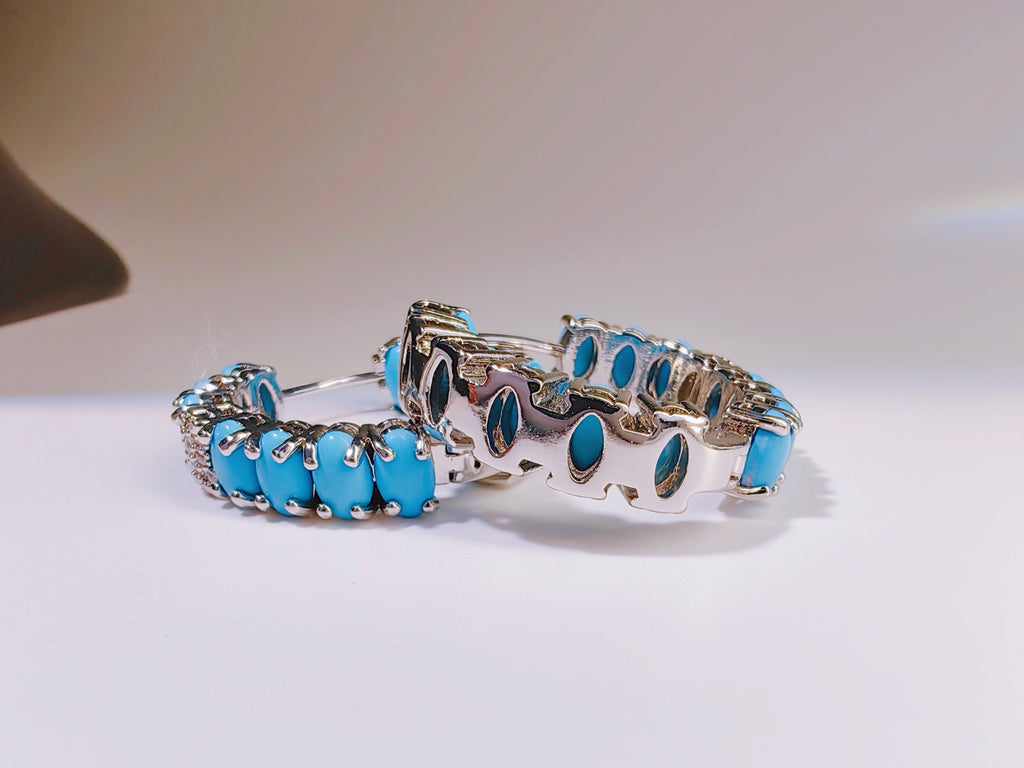 Silver-Tone Turquoise CZ Hoop Earrings