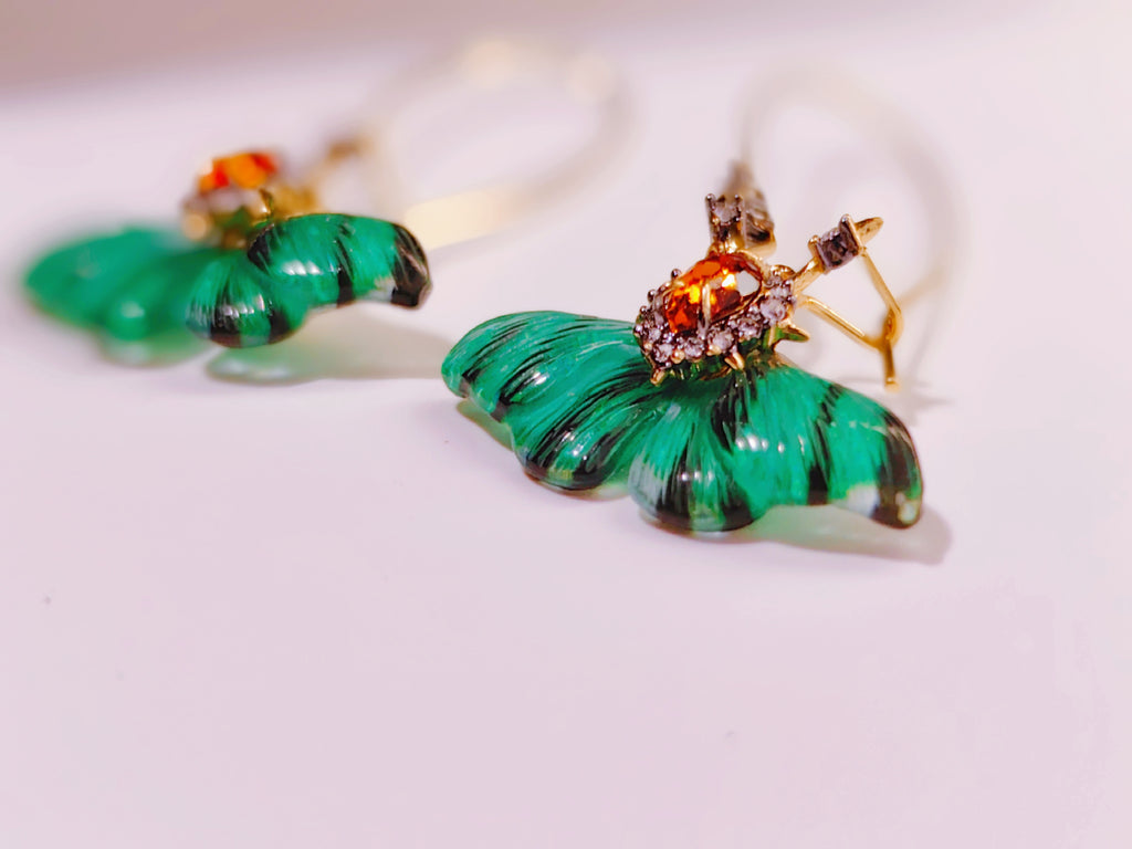 Vibrant Emerald Butterfly Enamel Earrings