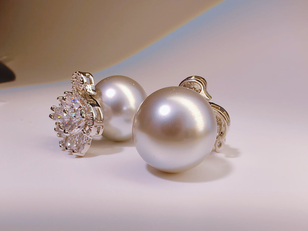 Cubic Zirconia Swan & Faux Pearl Reversible Studs