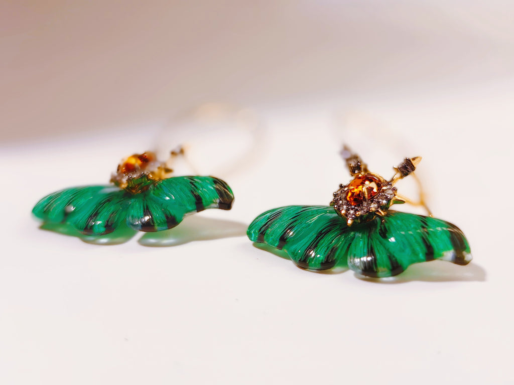Vibrant Emerald Butterfly Enamel Earrings