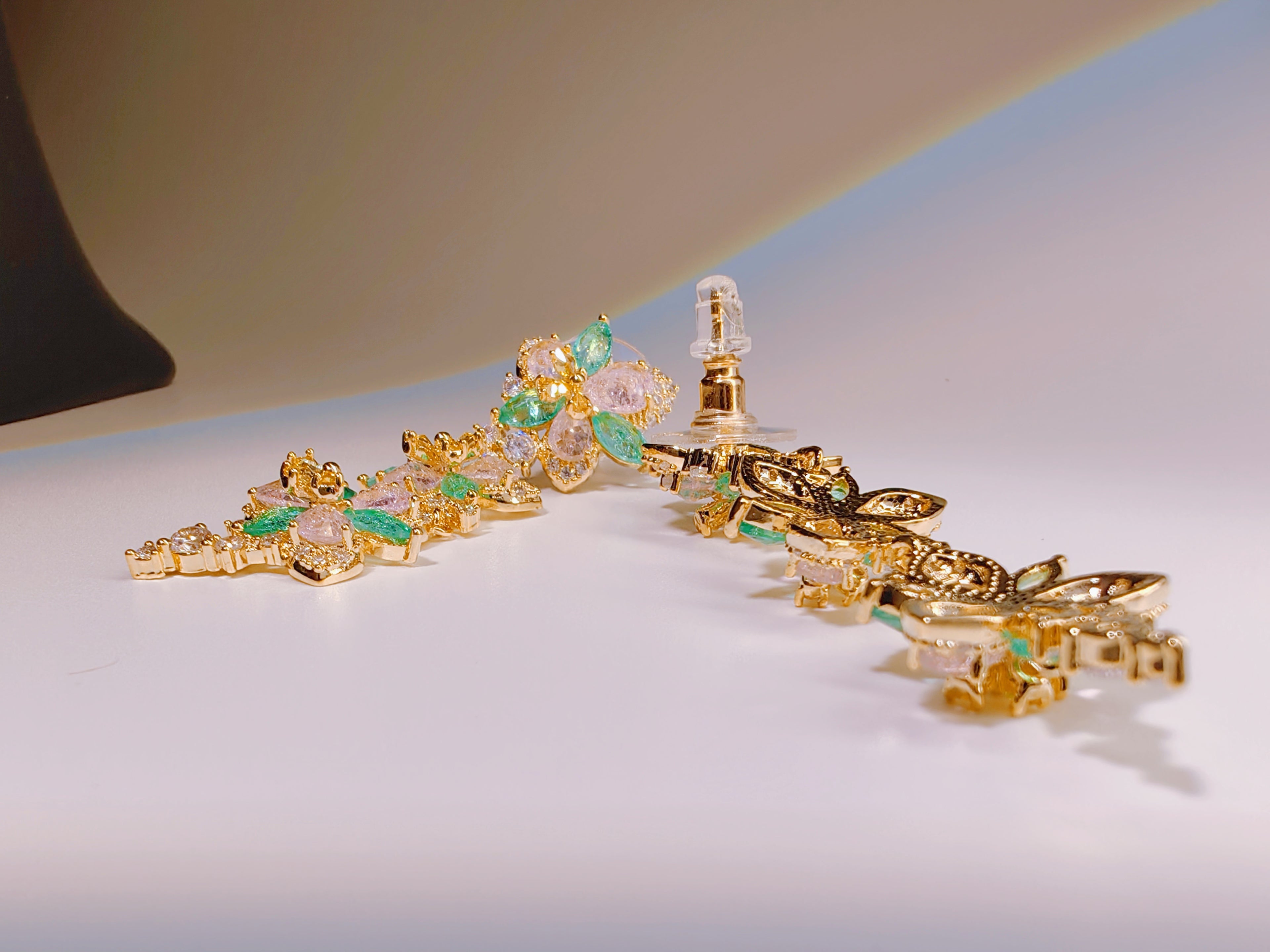 Pastel Floral Statement Earrings with Crystals