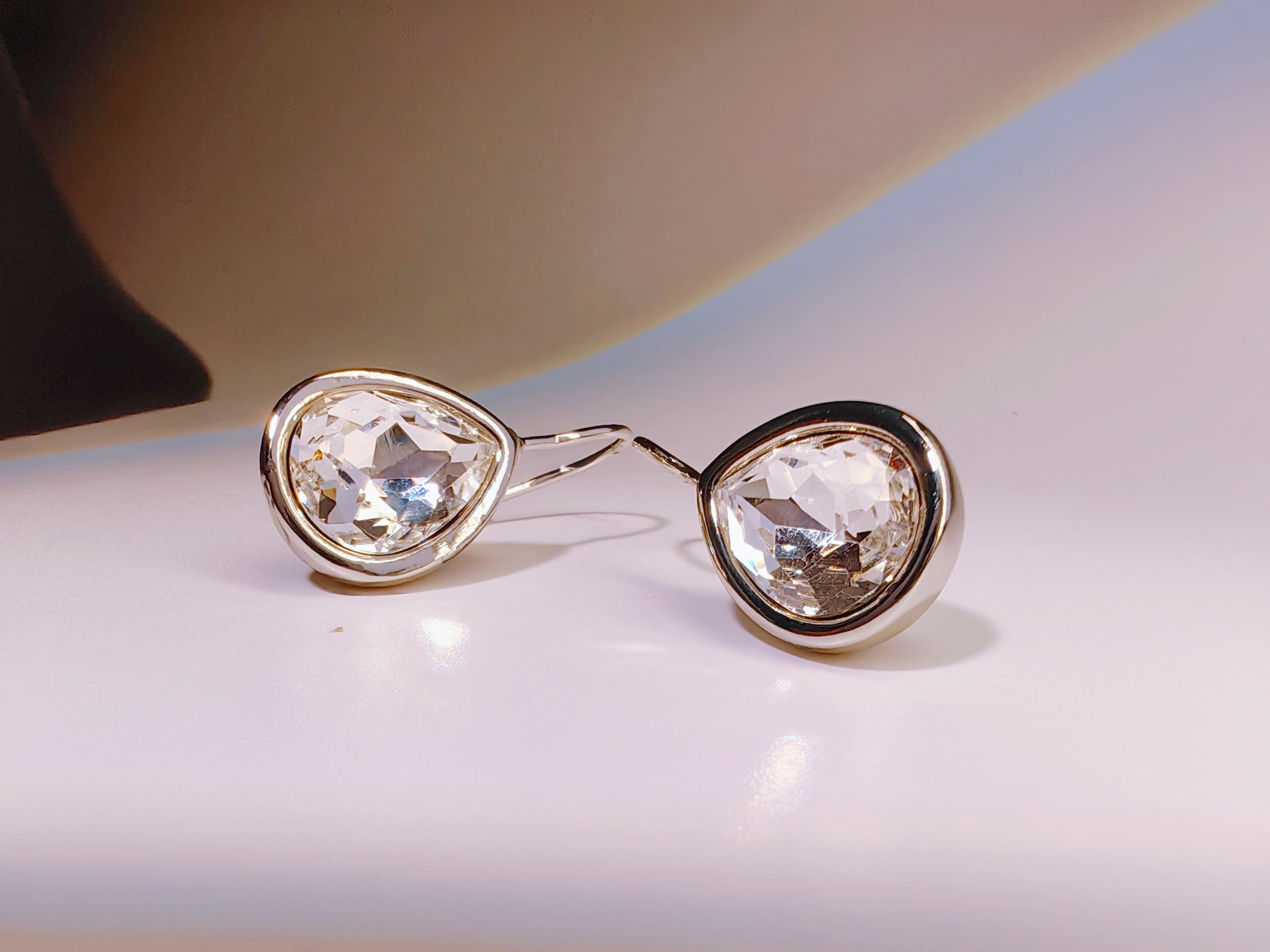 Rose Gold Bezel Set Teardrop Clear Cubic Zirconia Hook Earrings