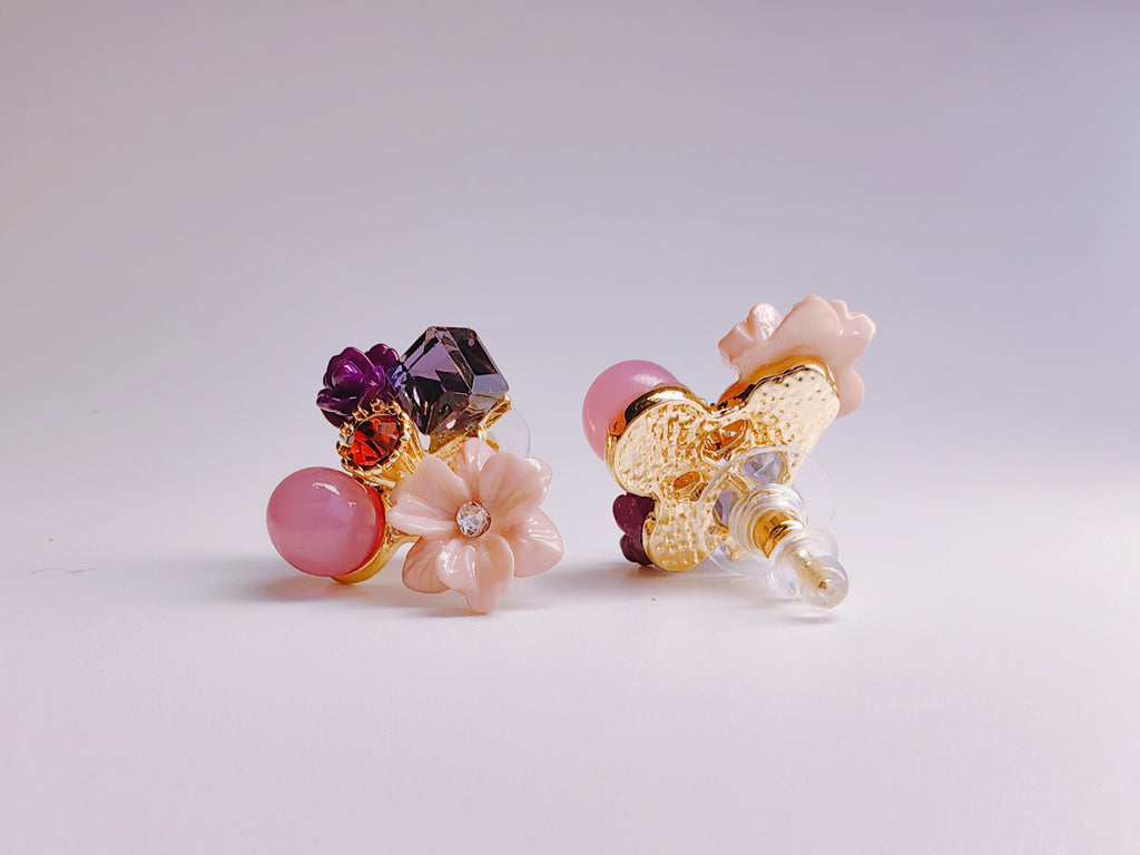 Pink Purple CZ Flower Stud Earrings