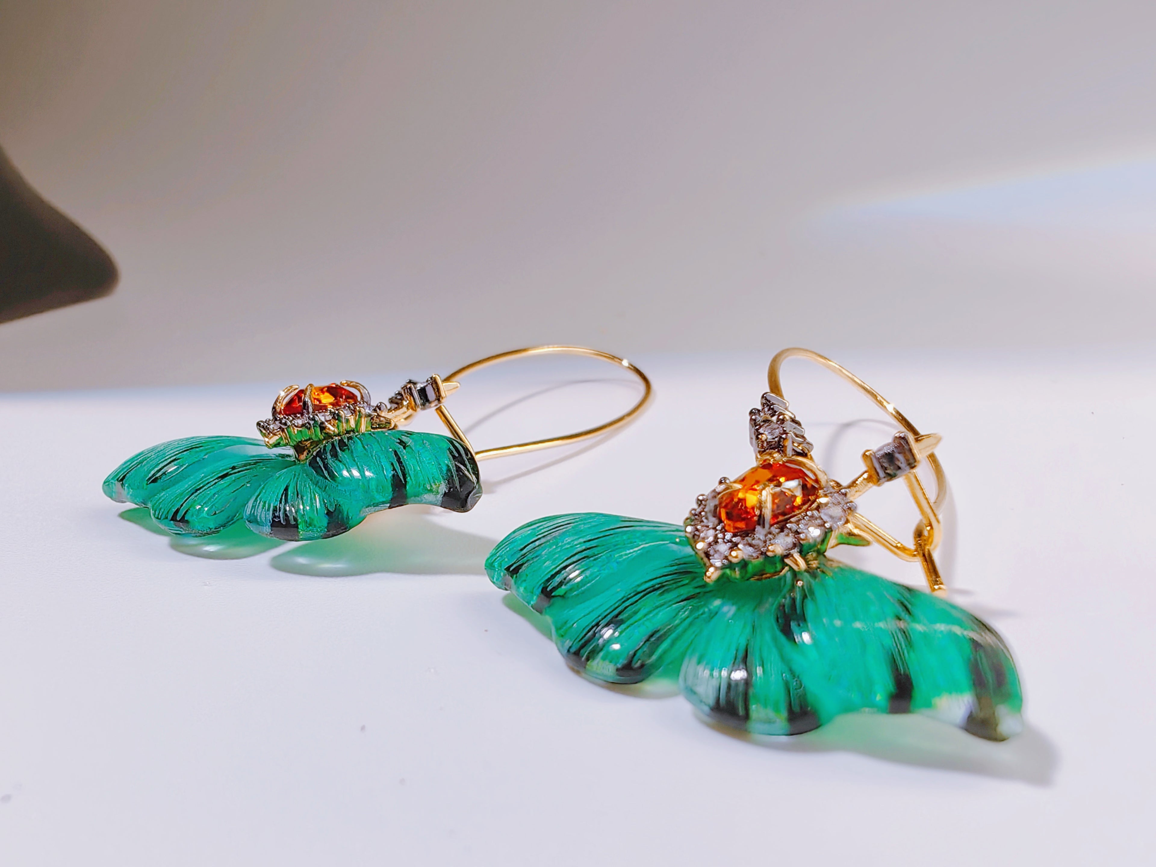 Vibrant Emerald Butterfly Enamel Earrings