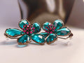 Gunmetal Teal Crystal Flower Earrings