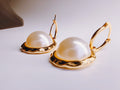 Hammered Gold & Cream Pearl Dome Earrings