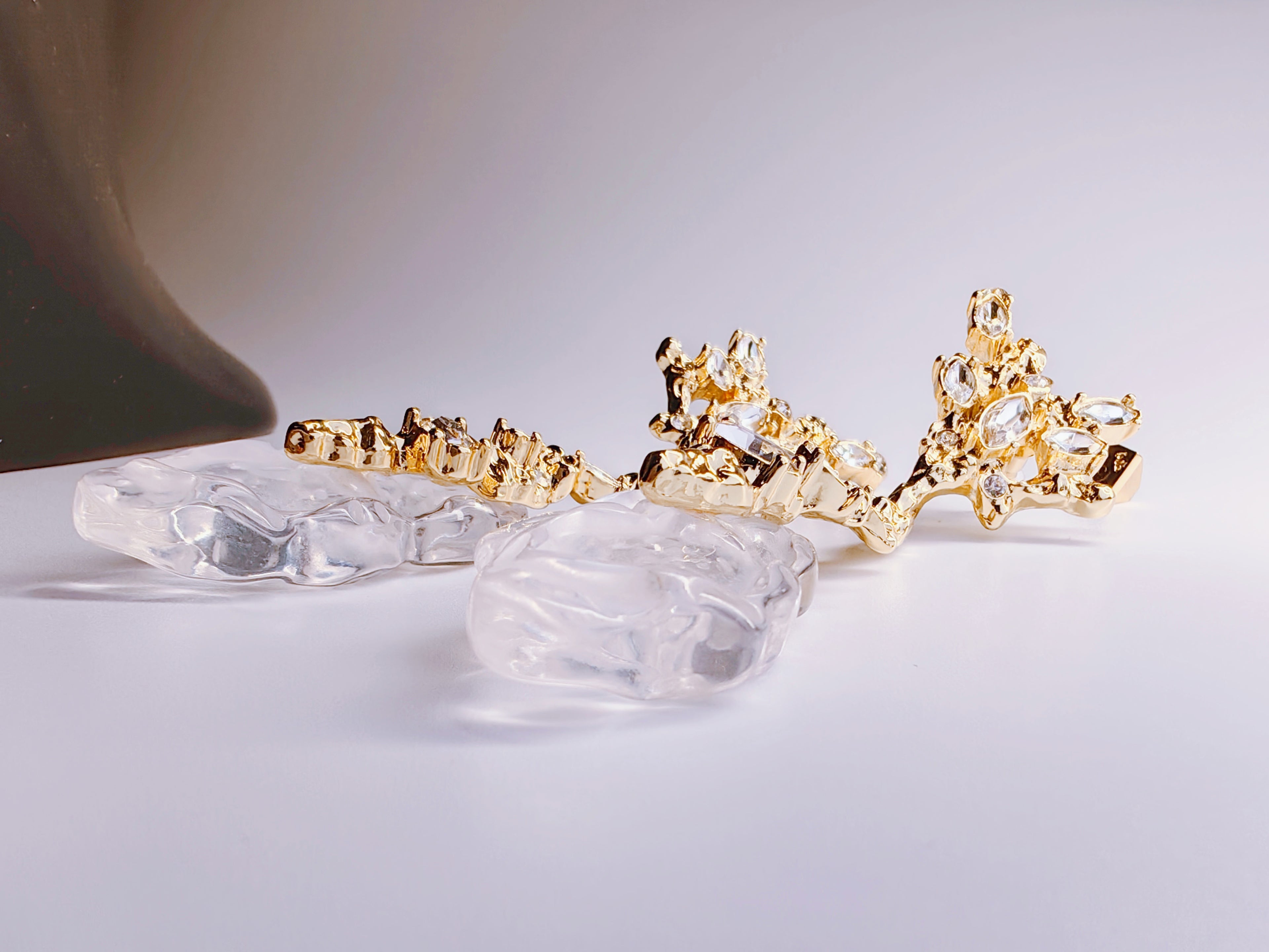 Ice Crystal & Gold Branch Statement Earrings