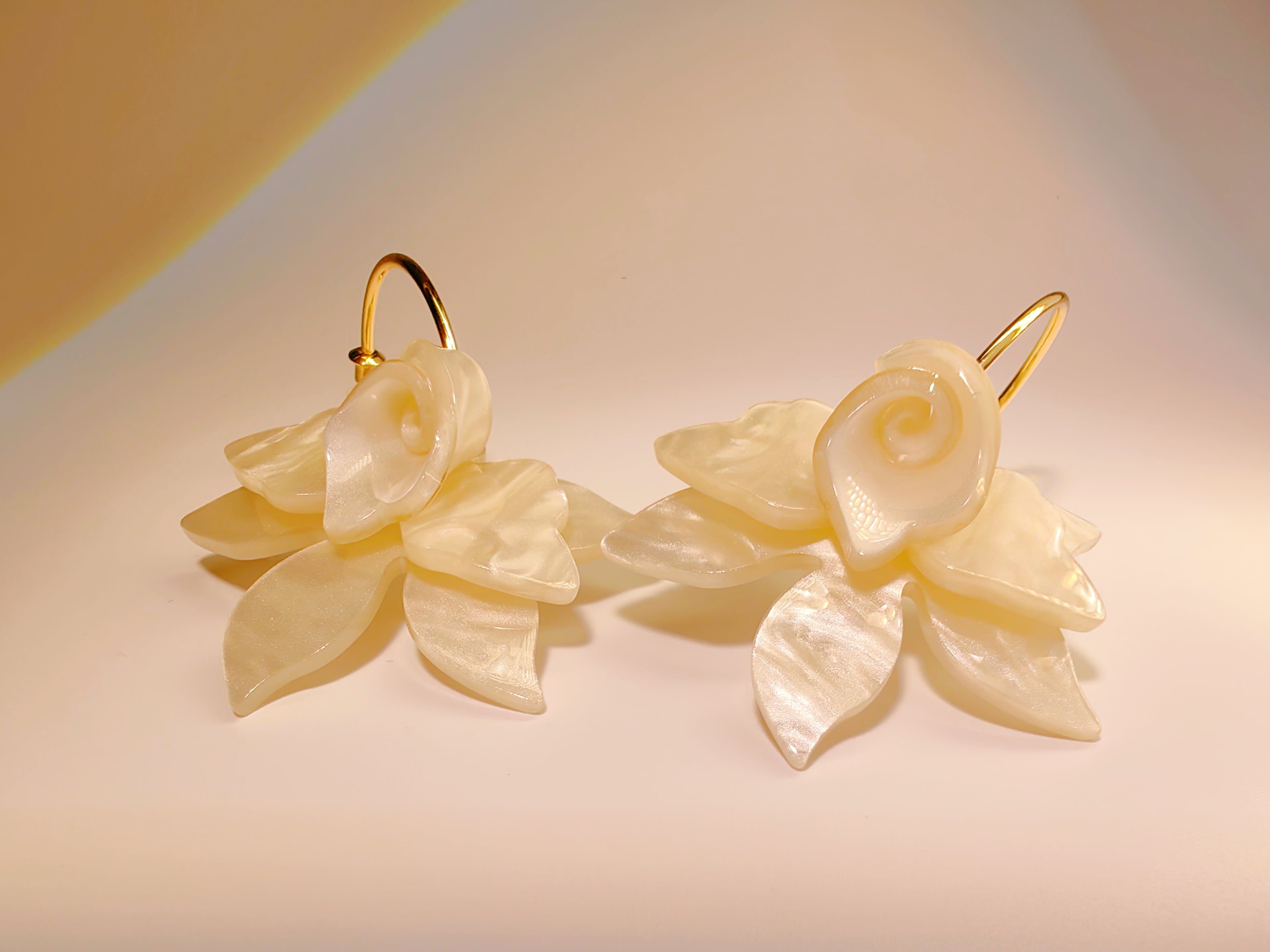 Cream Acrylic Orchid Hoop Earrings