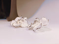 Silver Tone White Enamel Flower Stud Earrings