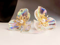 Iridescent Acrylic Flower Stud Earrings with Pearl Center