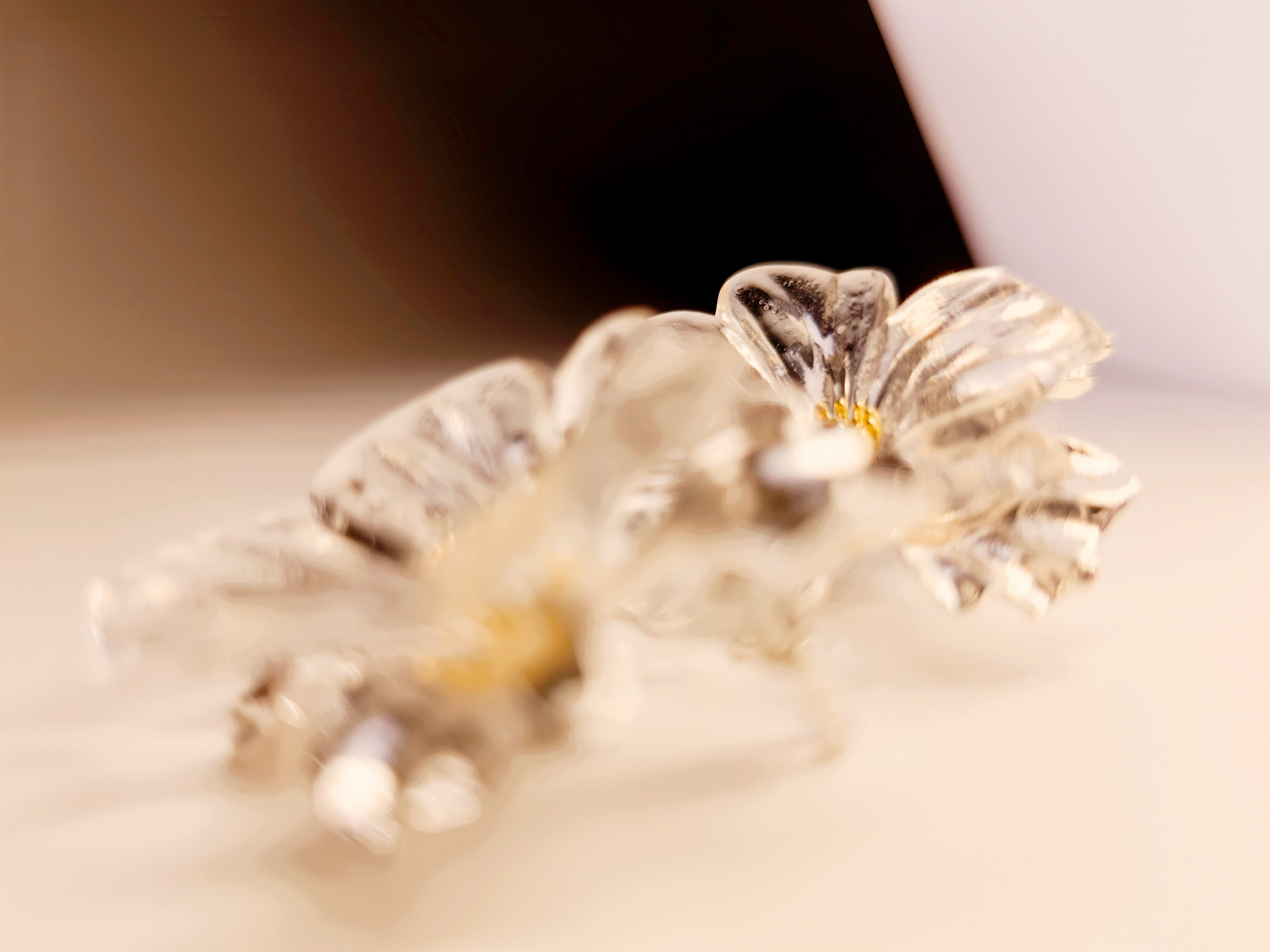 Silver Tone Transparent Floral Statement Earrings